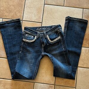L.A. Idol Dark Blue Straight Leg Jeans with Embellished Pockets